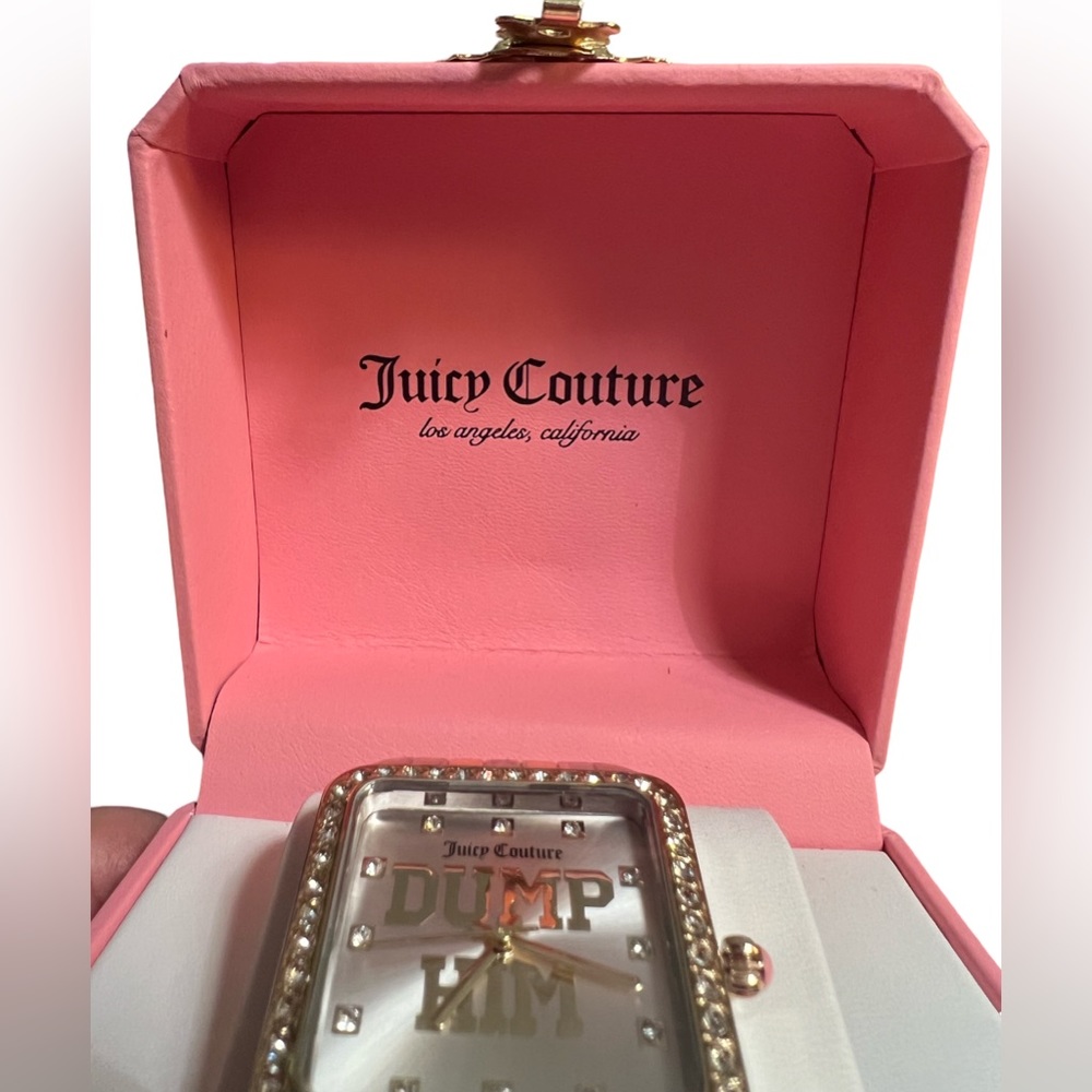 Juicy Couture Los Angeles NWT Gold & Silver Tone “DUMP HIM” Rhinestone Watch - Picture 4 of 8